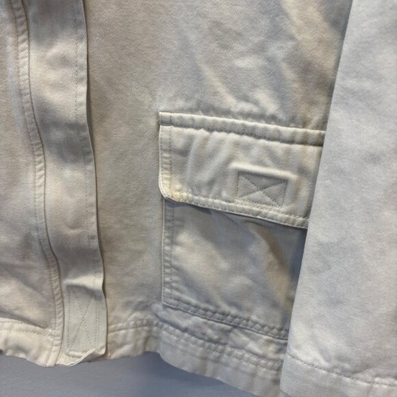 Vintage Canvas Cotton Hooded Jacket Small Cargo Zip hook&loop Neutral Cotton - Picture 3 of 8